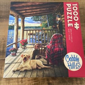 Cobble Hill 1000 Piece Puzzle Welcome to the Lakehouse Cabin Porch Dogs